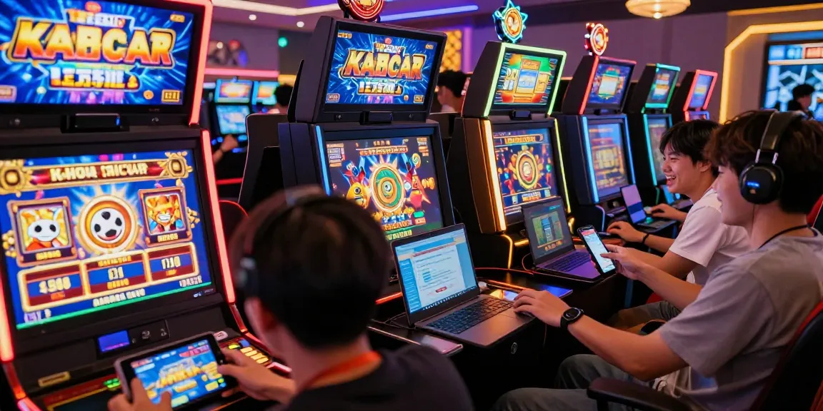 Players engaging with online slot games and making deposits pulsa tanpa potongan in a vibrant gaming atmosphere.