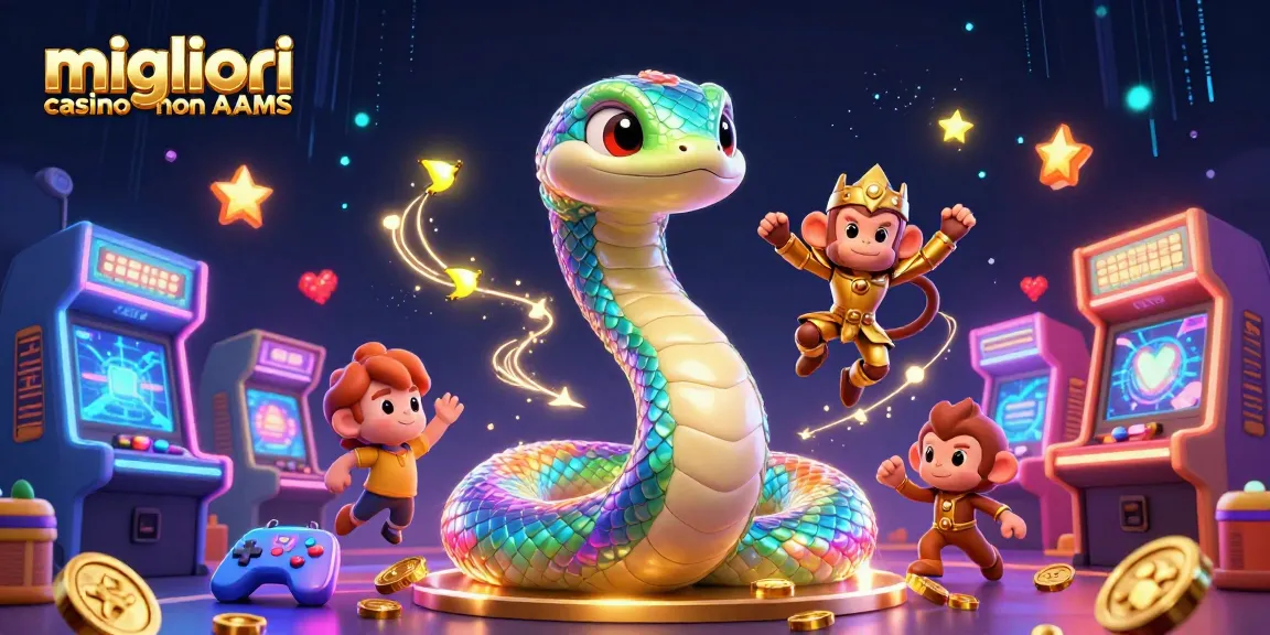 Illustrazione emozionante dei migliori casino non AAMS che mostra personaggi vivaci ed elementi di gioco su uno sfondo magico.