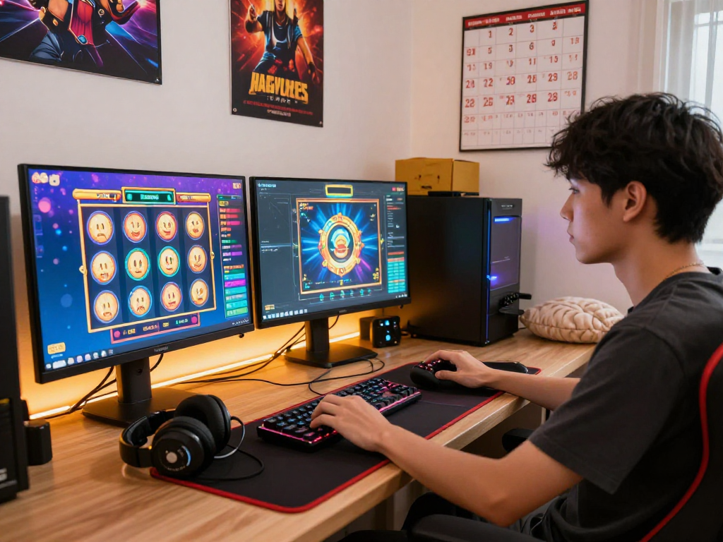 Engaging scene of a player enjoying togel 4d gaming experience with colorful graphics.