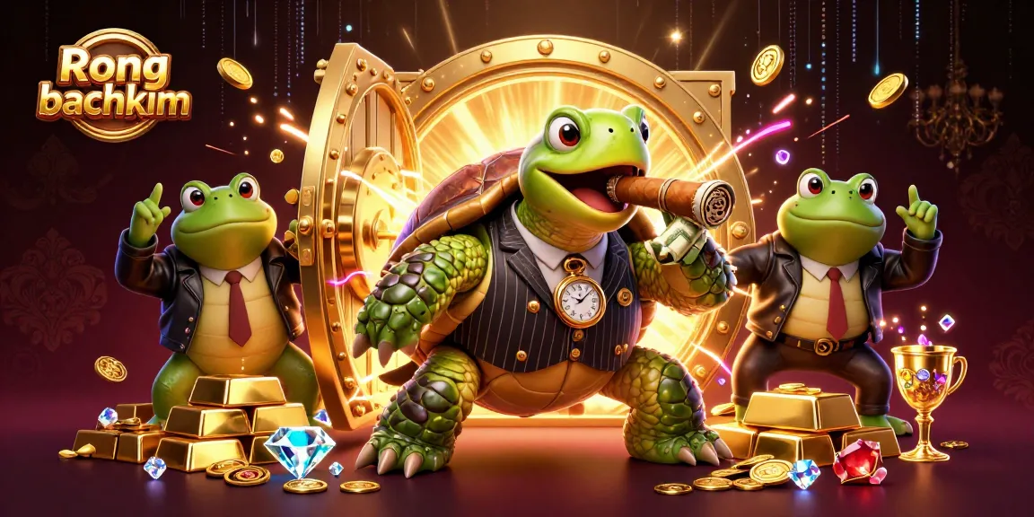 Capture the excitement of Rong bachkim with a turtle mobster and bullfrog enforcers in a dazzling casino scene.