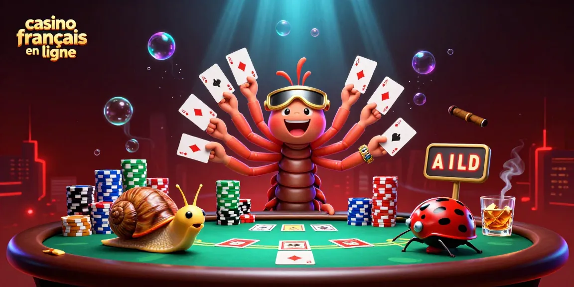 Plongez dans l'univers du casino français en ligne avec un croupier cartoon unique et des jetons colorés.