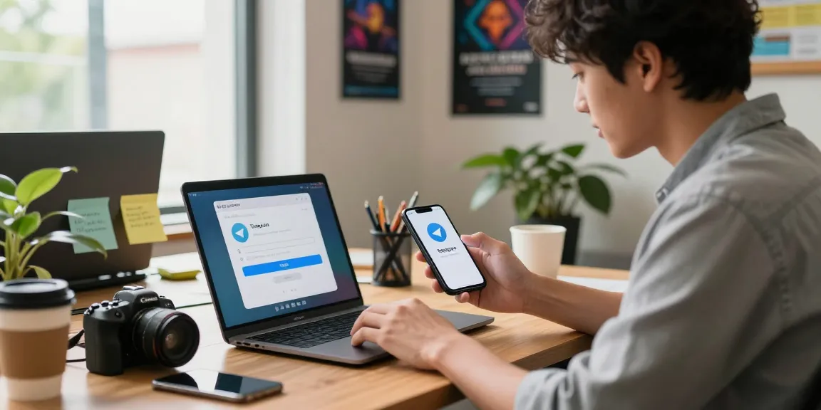 Vibrant workspace showing telegram chinese registration on smartphone with technology decor.