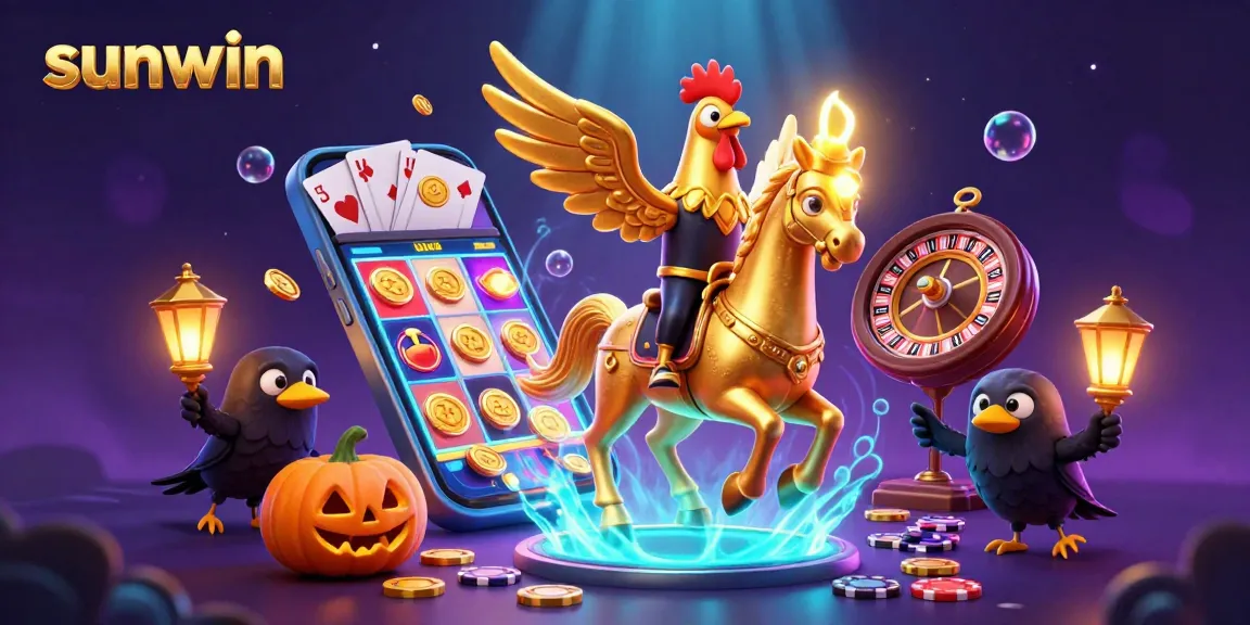 Experience the thrill of sunwin with a golden rooster character in a vibrant casino scene.