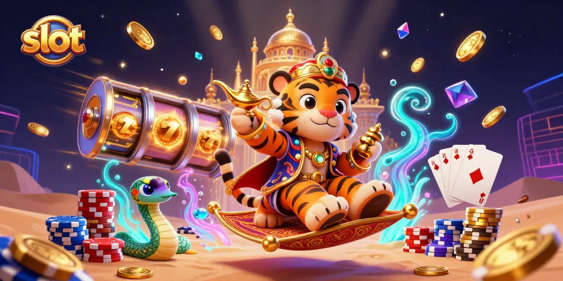 Spin the slot reels with vibrant casino elements and captivating characters in a magical scene.