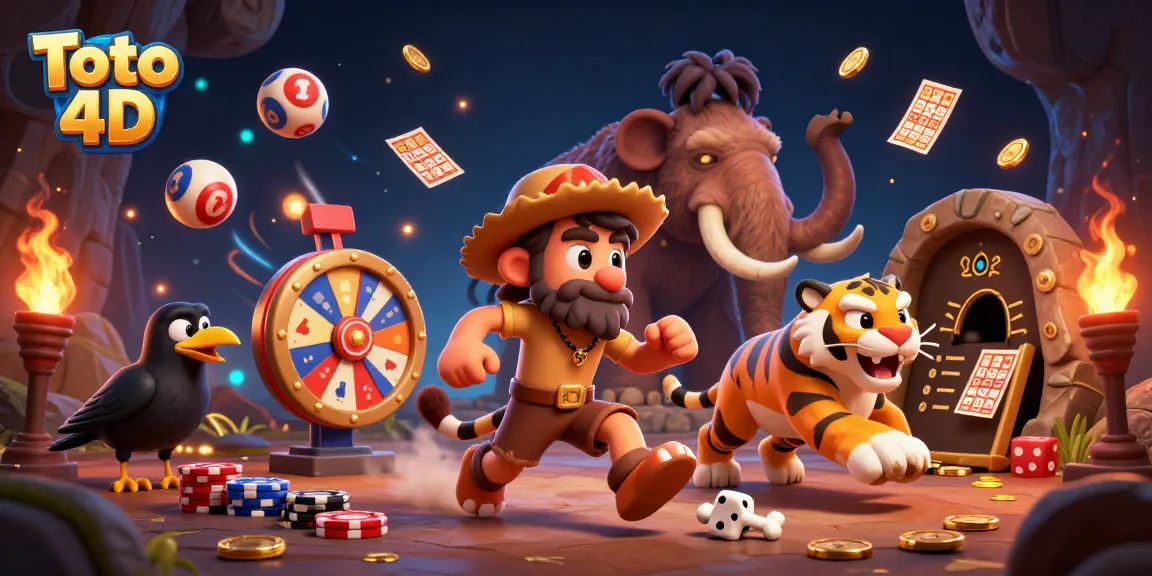 Toto 4D game scene with cartoon characters, dynamic lottery elements, and a vibrant casino atmosphere.