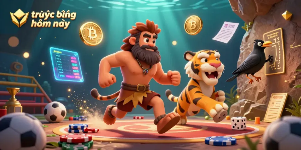 Experience trực tiếp bóng đá hôm nay with our unique sports betting scene featuring dynamic characters and vibrant gamified elements.