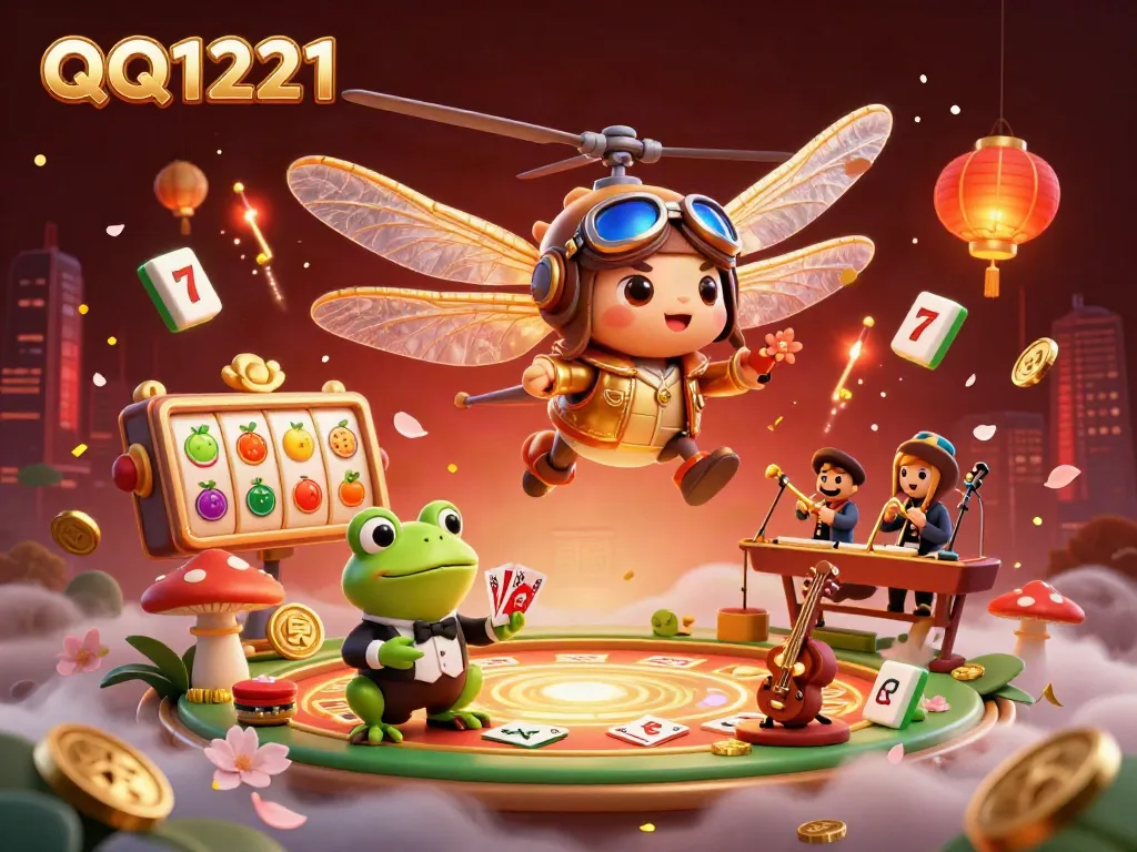 Engage with the QQ1221 gaming experience surrounded by lively casino elements.