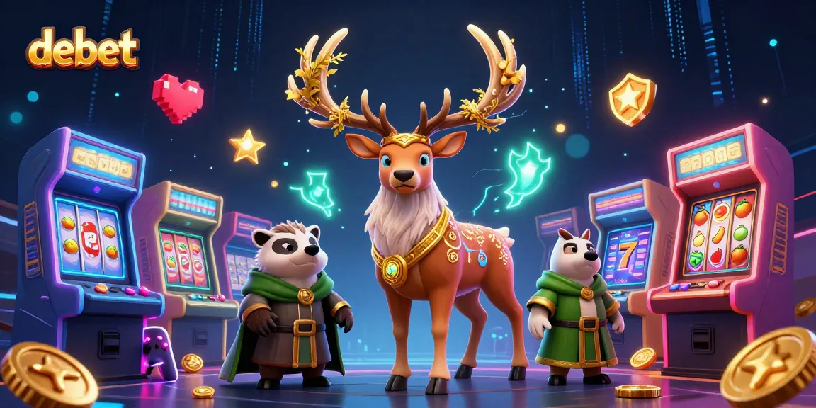 Debet slot gaming scene featuring a Celtic druid stag, badger, and arcade elements.