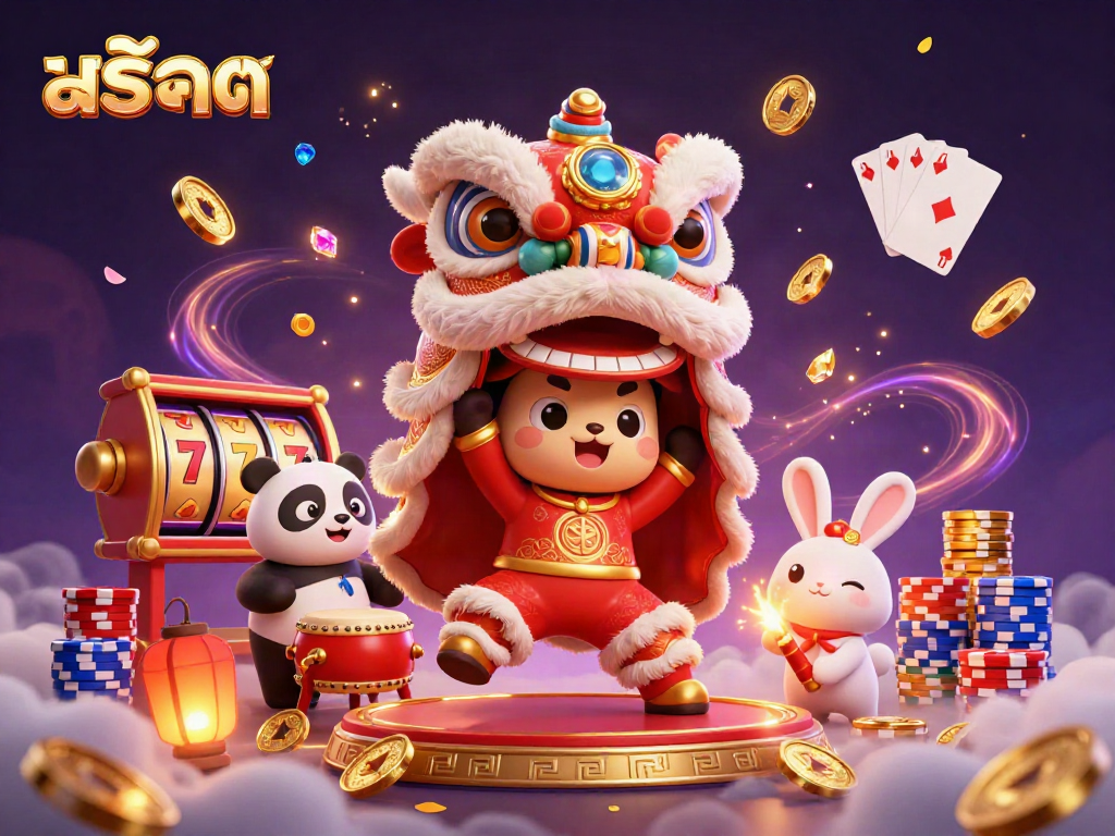 Engage with thrilling สล็อต experiences featuring colorful animations of slot machines and casino elements.