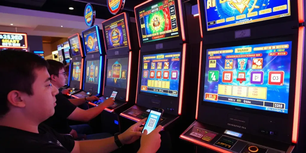 Exciting online gambling scene with players engaging in slot deposit qris activities