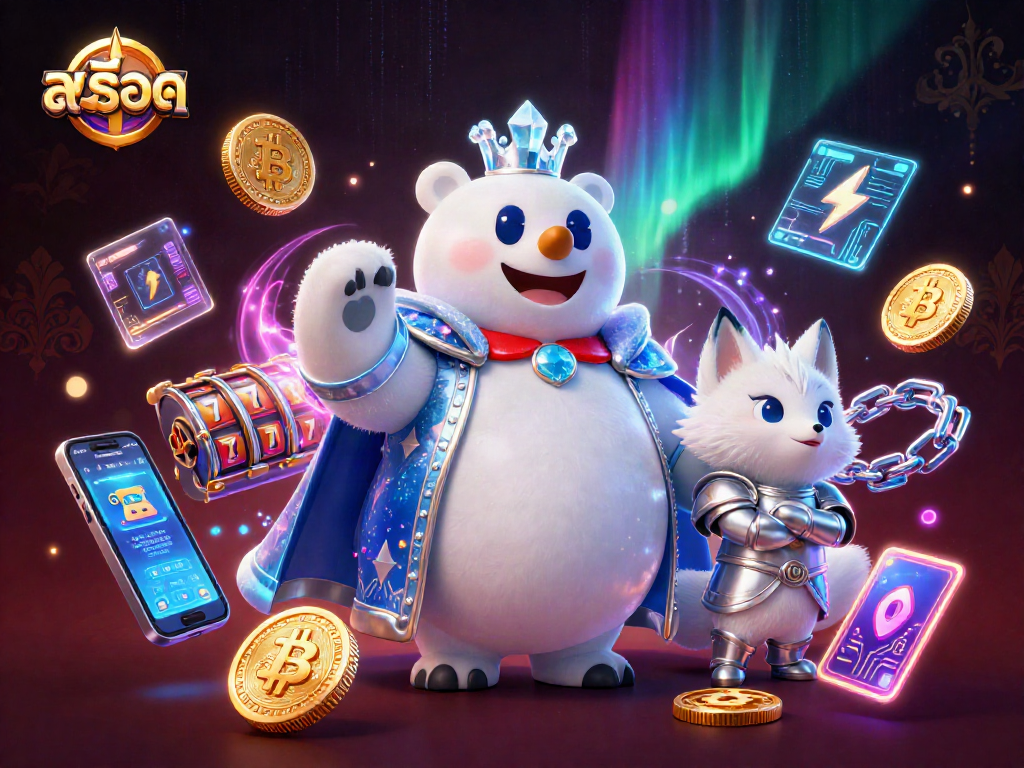 Experience excitement withสล็อต, showcasing a vibrant 3D slot scene filled with cryptocurrencies and breathtaking characters.