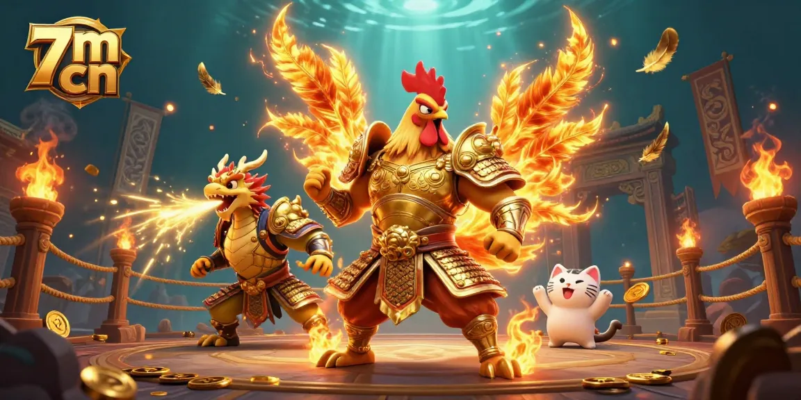 Bet on 7m cn live scores while a fierce rooster warrior and dragon hatchling collide in battle.