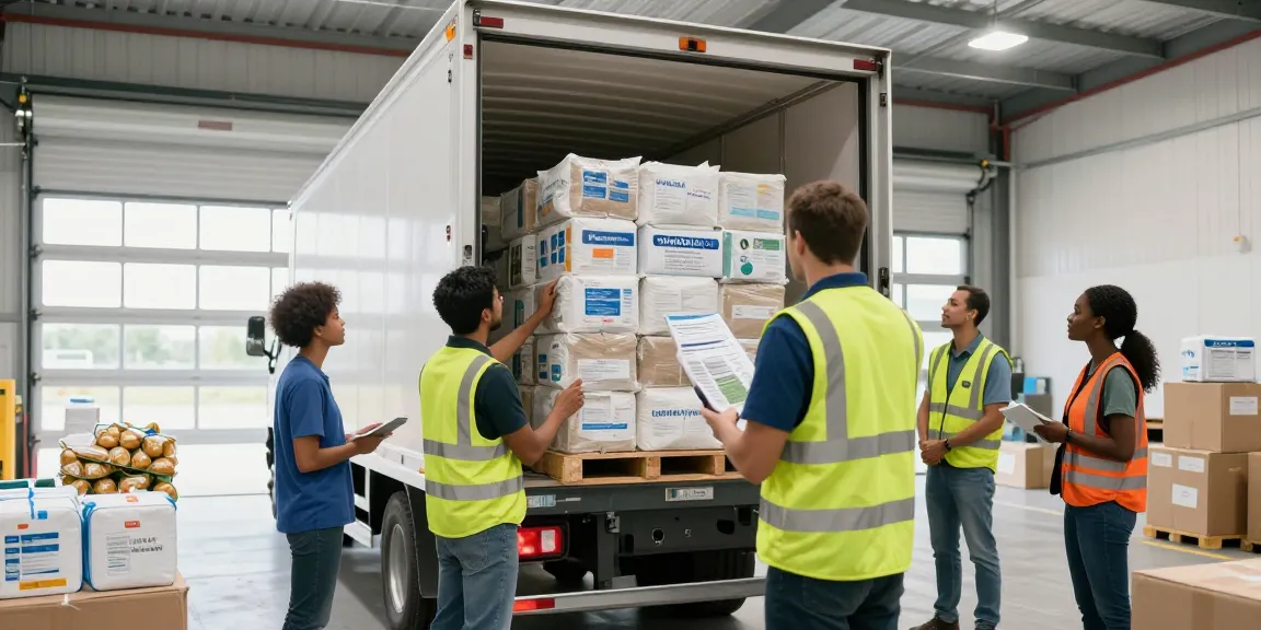 Hilfsgütertransport von Dortmund: Experten laden dringend benötigte Hilfsgüter in ein Transportfahrzeug.