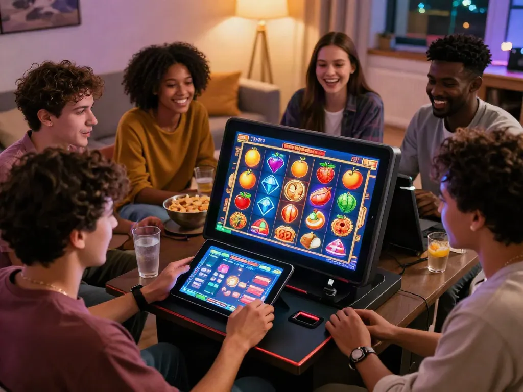 Exciting players engaging with their favorite slot online games at home.